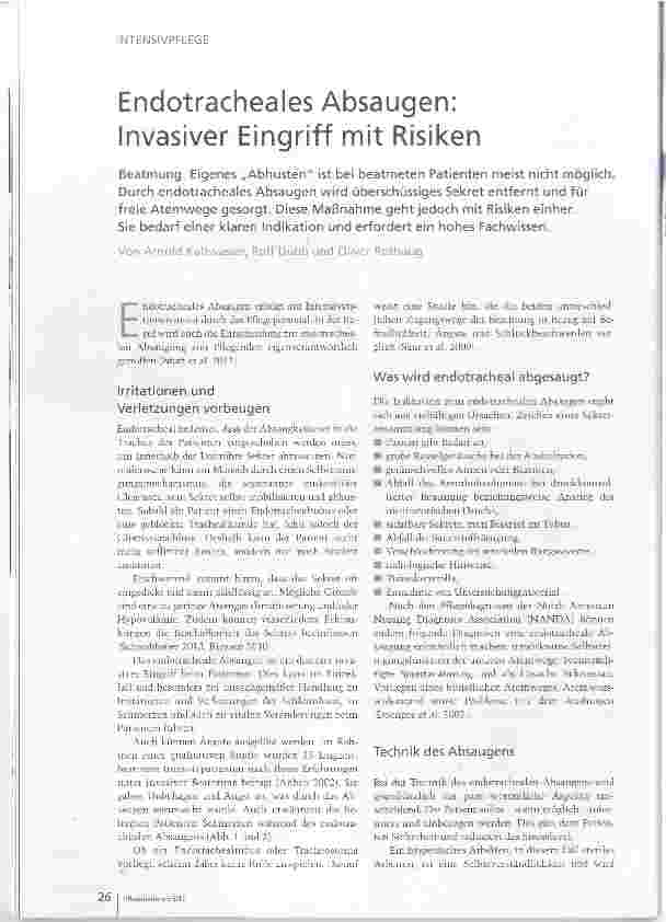 Vorschauseite 1: Endotracheales Absaugen: Invasiver Eingriff mit Risiken