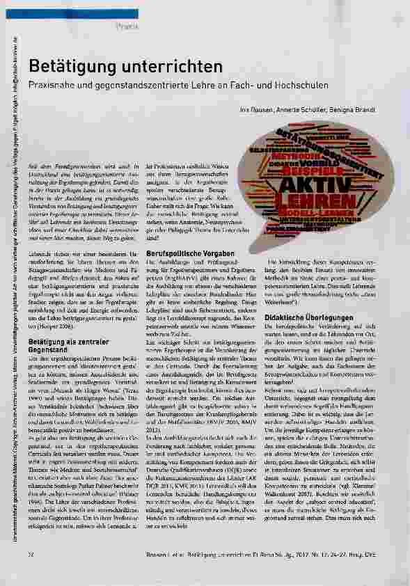Vorschauseite 1: Betätigung unterrichten