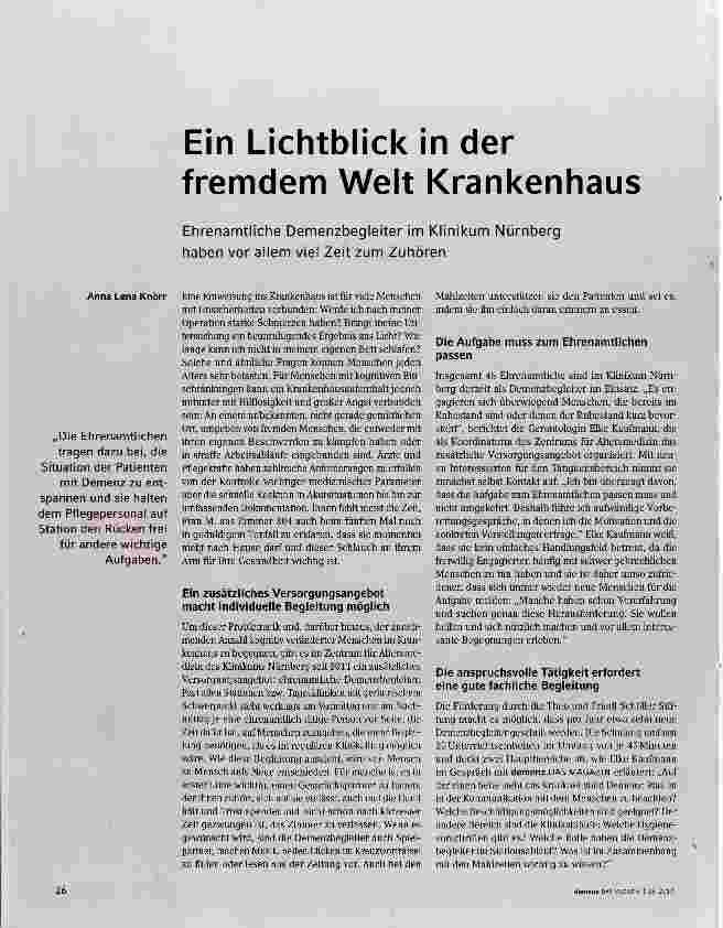 Vorschauseite 1: Ein Lichtblick in der fremdem Welt Krankenhaus