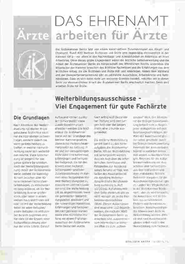 Vorschauseite 1: Weiterbildungsausschüsse Viel Engagement für gute Fachärzte