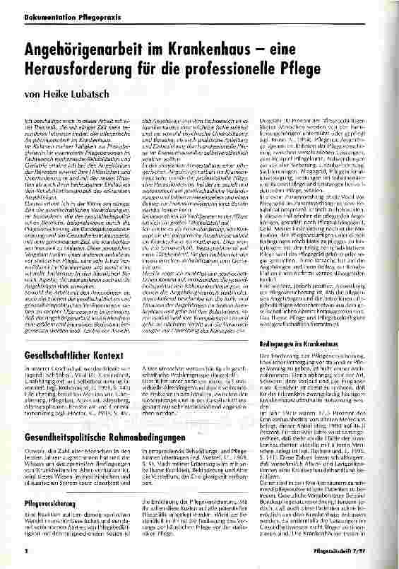 Vorschauseite 1: Angehörigenarbeit im Krankenhaus - eine Herausforderung für die professionelle Pflege