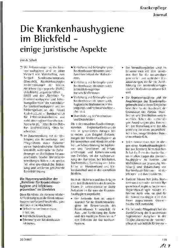 Vorschauseite 1: Die Krankenhaushygiene im Blickfeld - einige juristische Aspekte
