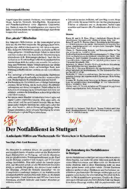 Vorschauseite 1: Der Notfalldienst in Stuttgart Ambulante Hilfen am Wochenende für Menschen in Krisensituationen