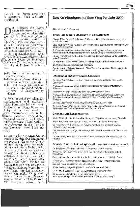 Vorschauseite 2: Das Krankenhaus auf dem Weg ins Jahr 2000 Bericht über die siebten Biersdorfer Krankenhausgespräche 9.-11.09.87