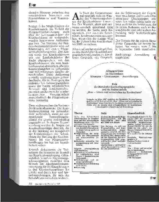 Vorschauseite 4: Das Krankenhaus auf dem Weg ins Jahr 2000 Bericht über die siebten Biersdorfer Krankenhausgespräche 9.-11.09.87