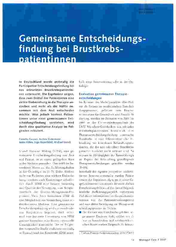 Vorschauseite 1: Gemeinsame Entscheidungsfindung bei Brustkrebspatientinnen