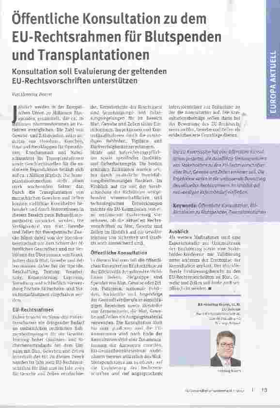 Vorschauseite 1: Öffentliche Konsultation zu dem EU-Rechtsrahmen für Blutspenden und Transplantationen