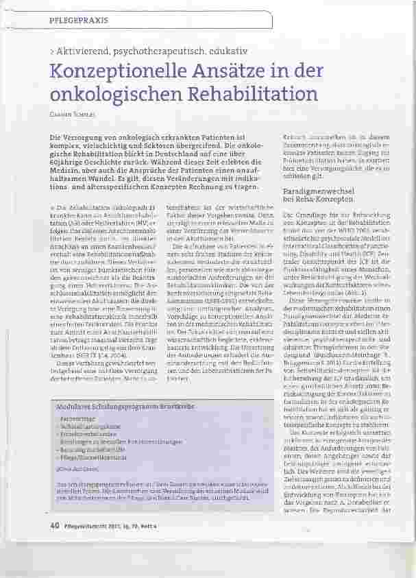 Vorschauseite 1: Konzeptionelle Ansätze in der onkologischen Rehabilitation