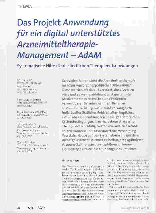 Vorschauseite 1: Das Projekt Anwendung für ein digital unterstütztes Arzneimitteltherapie- Management AdAM