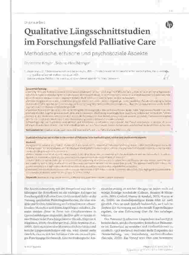 Vorschauseite 1: Qualitative Längsschnittstudien im Forschungsfeld Palliative Care