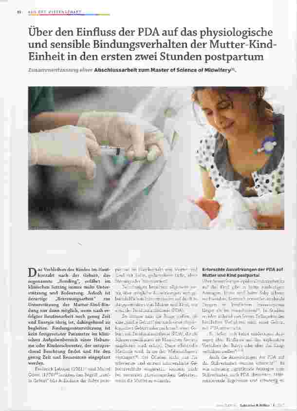 Vorschauseite 1: Über den Einfluss der PDA auf das physiologische und sensible Bindungsverhalten der Mutter-Kind- Einheit in den ersten zwei Stunden postpartum