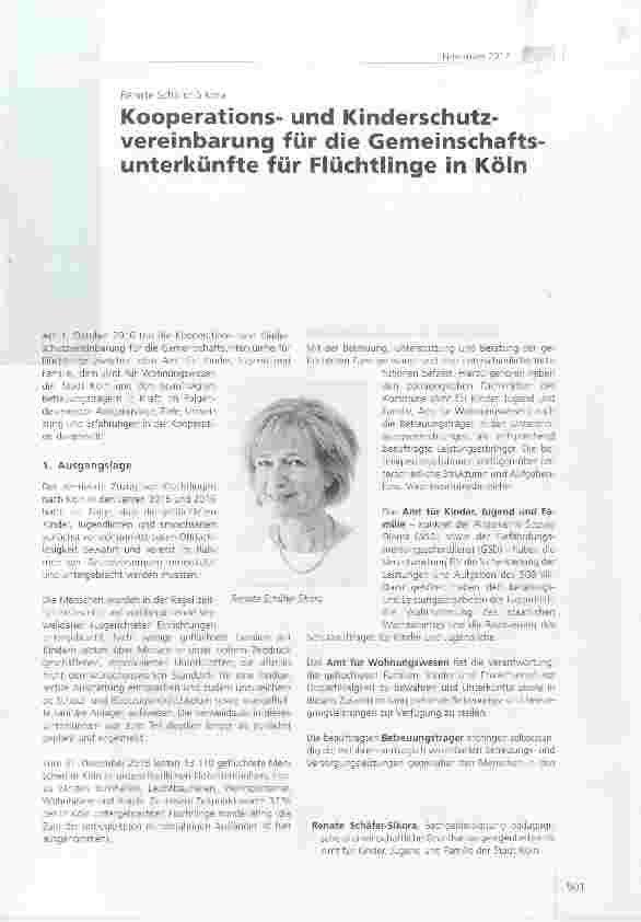 Vorschauseite 1: Kooperationsund Kinderschutzvereinbarung für die Gemeinschaftsunterkünfte für Flüchtlinge in Köln