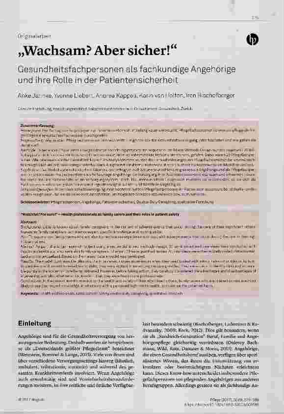 Vorschauseite 1: „Wachsam? Aber sicher! “ Gesundheitsfachpersonen als fachkundige Angehörige und ihre Rolle in der Patientensicherheit