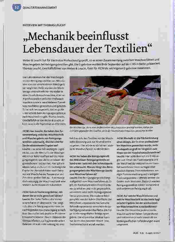 Vorschauseite 1: Mechanik beeinflusst Lebensdauer der Textilien