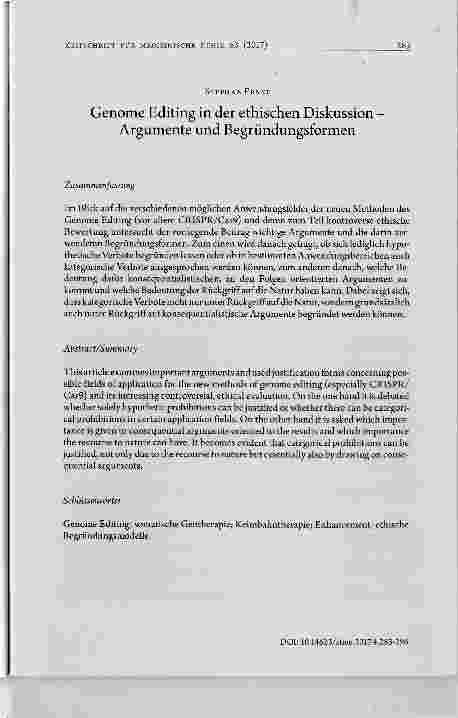 Vorschauseite 1: Genome Editing in der ethischen Diskussion Argumente und Begründungsformen