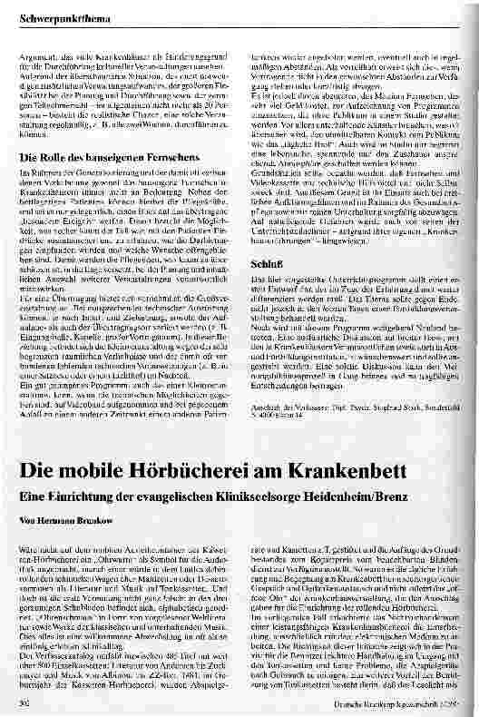 Vorschauseite 1: Die mobile Hörbücherei am Krankenbett Eine Einrichtung der evangelichen Klinikseelsorge Heidenheim/Brenz