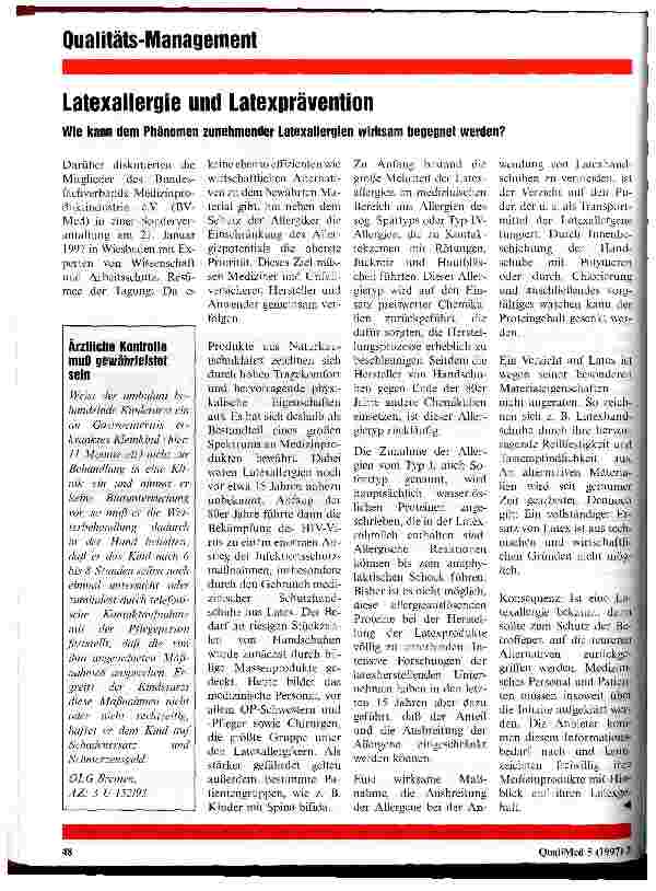 Vorschauseite 1: Latexallergie und Latexprävention Wie kann dem Phänomen zunehmender Latexallergien wirksam begegnet werden?