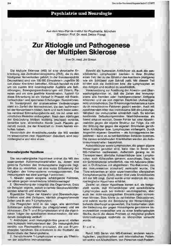 Vorschauseite 1: Zur Ätiologie und Pathogenese der Multiplen Sklerose