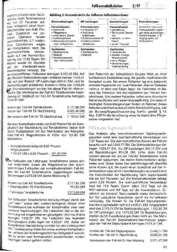 Vorschauseite 3: Fallkostenkalkulation der Therapien Tonsillektomie und Septumplastik Gesamtkosten unter Berücksichtigung typischer Komplikationen