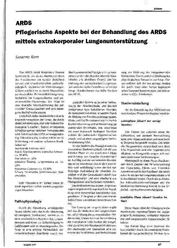 Vorschauseite 1: ARDS Pflegerische Aspekte bei der Behandlung des ARDS mittels extrakorporaler Lungenunterstützung