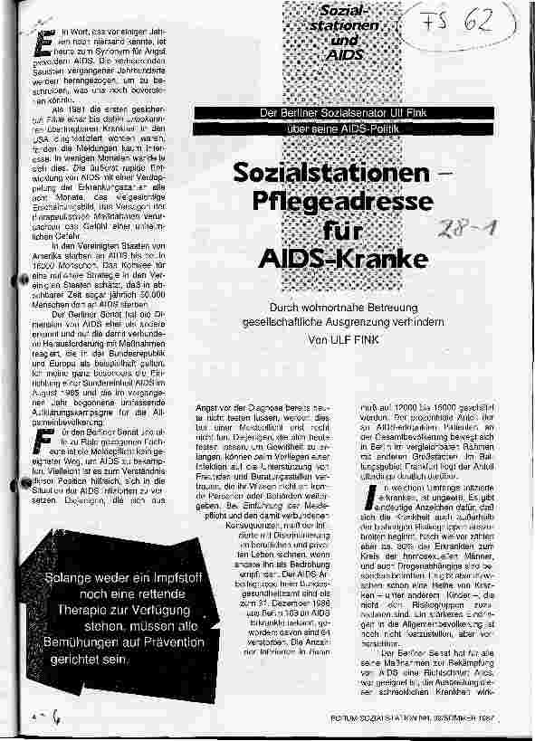 Vorschauseite 1: Sozialstationen - Pflegeadresse für AIDS-Kranke