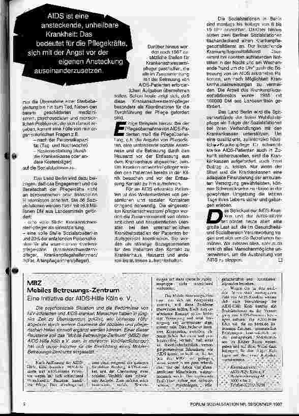 Vorschauseite 3: Sozialstationen - Pflegeadresse für AIDS-Kranke