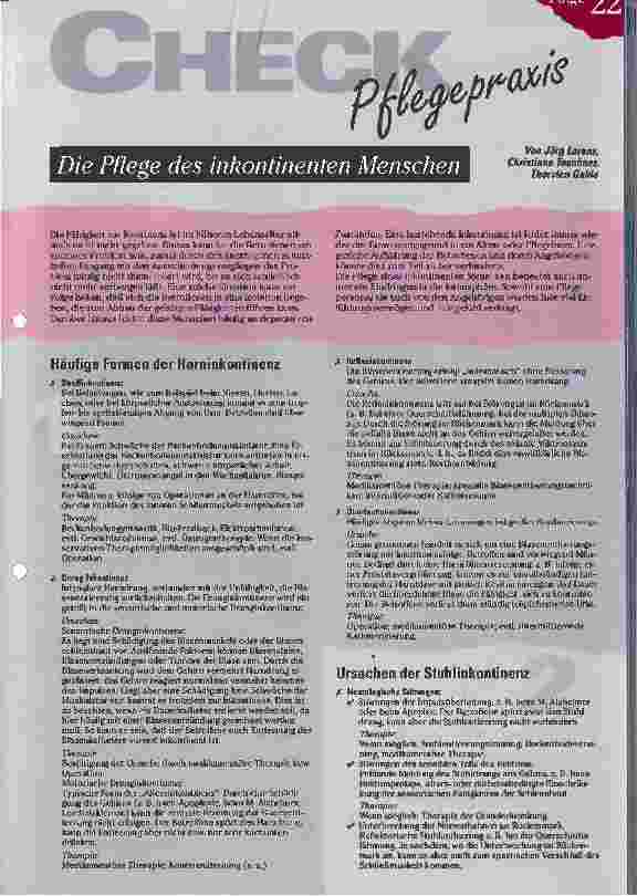 Vorschauseite 1: Die Pflege des inkontinenten Menschen Folge 22