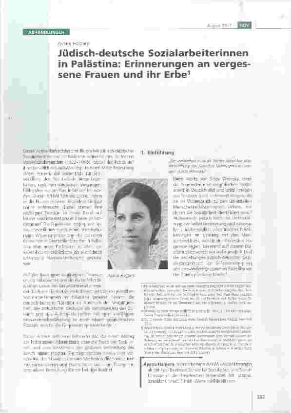 Vorschauseite 1: Jüdisch-deutsche Sozialarbeiterinnen in Palästina: Erinnerungen an vergessene Frauen und ihr Erbe