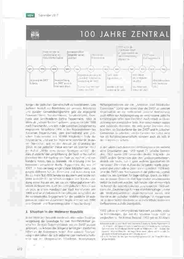 Vorschauseite 2: Zentralwohlfahrtsstelle der Juden in Deutschland (ZWST) ein Blick in die vergangenen 100 Jahre