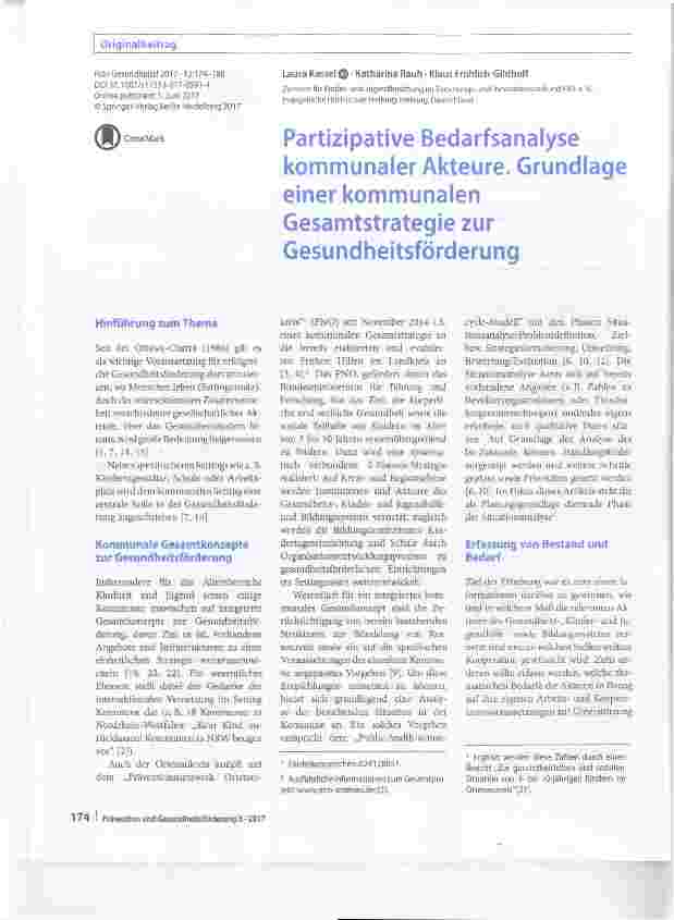 Vorschauseite 1: Partizipative Bedarfsanalyse kommunaler Akteure. Grundlage einer kommunalenGesamtstrategie zur Gesundheitsförderung
