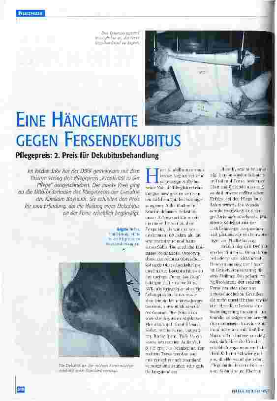 Vorschauseite 1: Eine Hängematte gegen Fersendekubitus Pflegepreis: 2. Preis für Dekubitusbehandlung