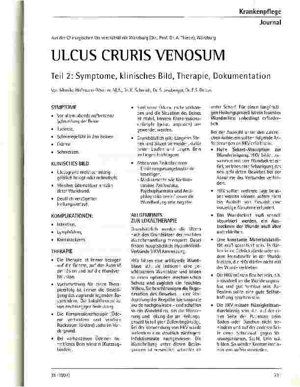Vorschauseite 1: Ulcus cruris venosum Teil 2: Symptome, klinisches Bild, Therapie, Dokumentation
