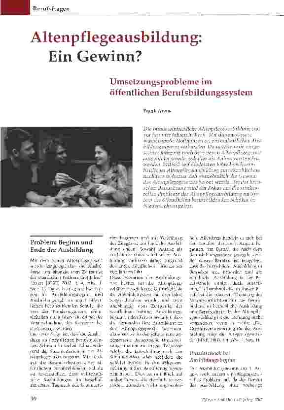 Vorschauseite 1: Altenpflegeausbildung: Ein Gewinn?