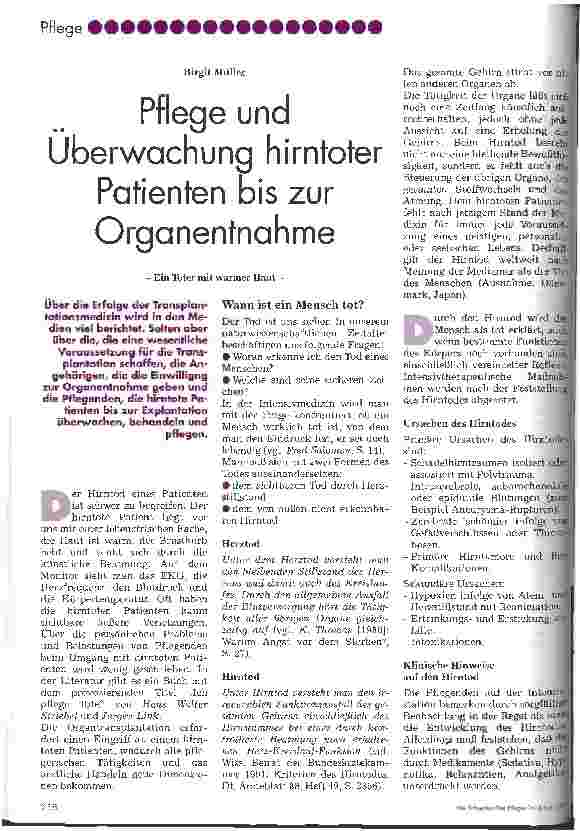 Vorschauseite 1: Pflege und Überwachung hirntoter Patienten bis zur Organentnahme