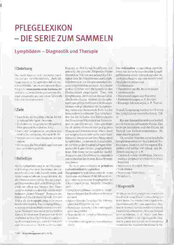 Vorschauseite 1: PFLEGELEXIKON DIE SERIE ZUM SAMMELN Lymphödem Diagnostik und Therapie