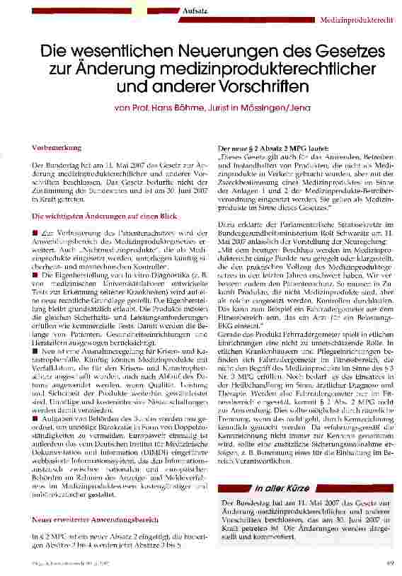 Vorschauseite 1: Die wesentlichen Neuerungen des Gesetzes zur Änderung medizinprodukterechtlicher und anderer Vorschriften
