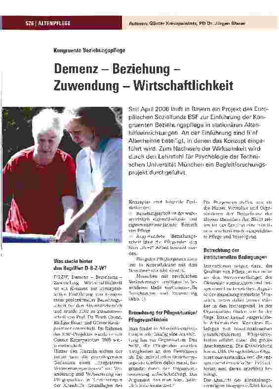Vorschauseite 1: Kongruente Beziehungspflege - Demenz - Beziehung -Zuwendung - Wirtschaftlichkeit