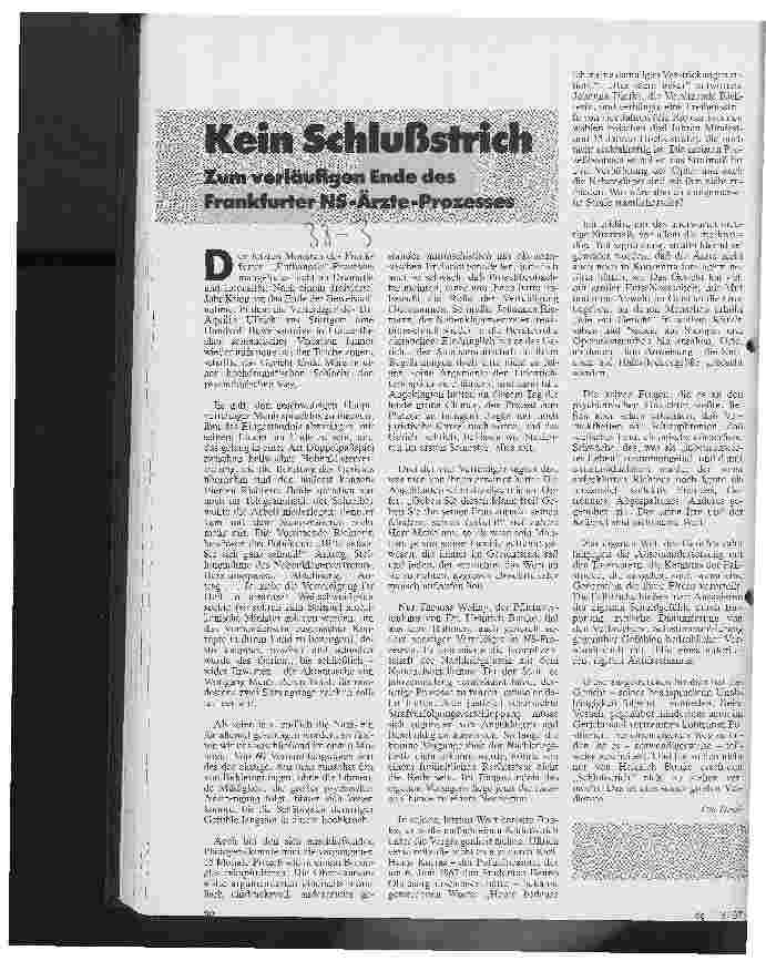 Vorschauseite 1: Kein Schlußstrich Zum vorläufigen Ende des Frankfurter NS-Ärzte-Prozesses