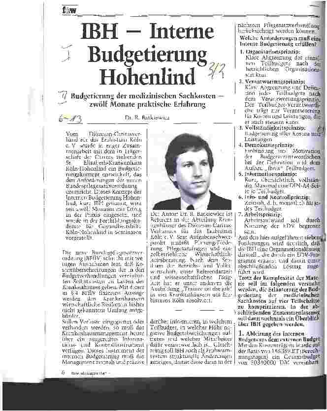 Vorschauseite 1: IBH - Interne Budgetierung Hohenlind ; Budgetierung der medizinischen Sachkosten- 12 Monate praktische Erfahrungen