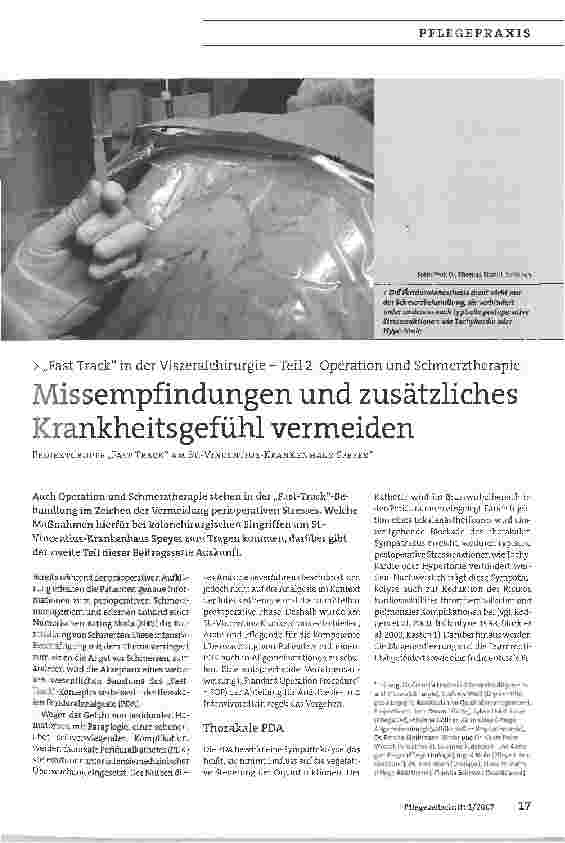Vorschauseite 1: Fast Track in der Viszeralchirurgie - Teil 2: Operation und Schmerztherapie: Missempfindungen und zusätzliches Krankheitsgefühl vermeiden