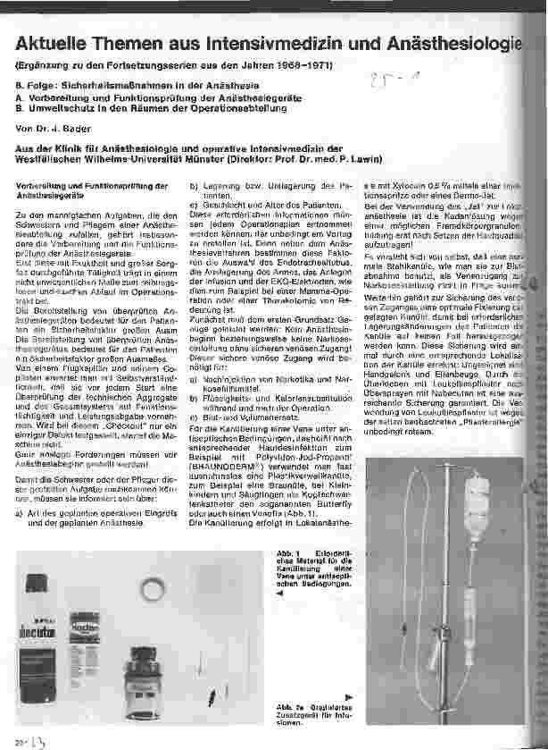 Vorschauseite 1: Aktuelle Themen aus Intensivmedizin und Anästhesiologie (Ergänzung zu den Fortsetzungsserien aus den Jahren 1968 - 1971)