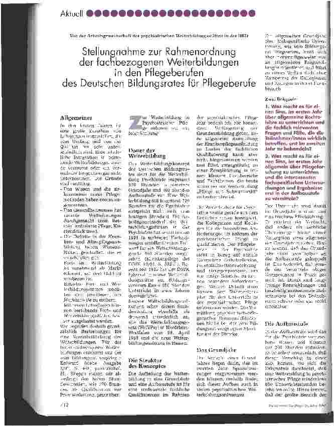 Vorschauseite 1: Stellungnahme zur Rahmenordnung der fachbezogenen Weiterbildungen in den Pflegeberufen des Deutschen Bildungsrates für Pflegeberufe