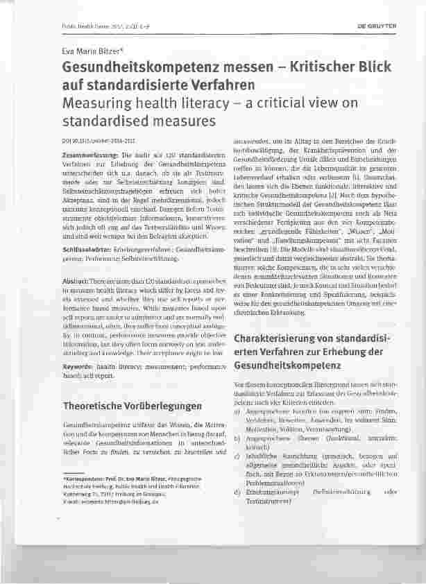 Vorschauseite 1: Gesundheitskompetenz messen - Kritischer Blick auf standardisierte Verfahren Measuring health literacy a criticial view on standardised measures