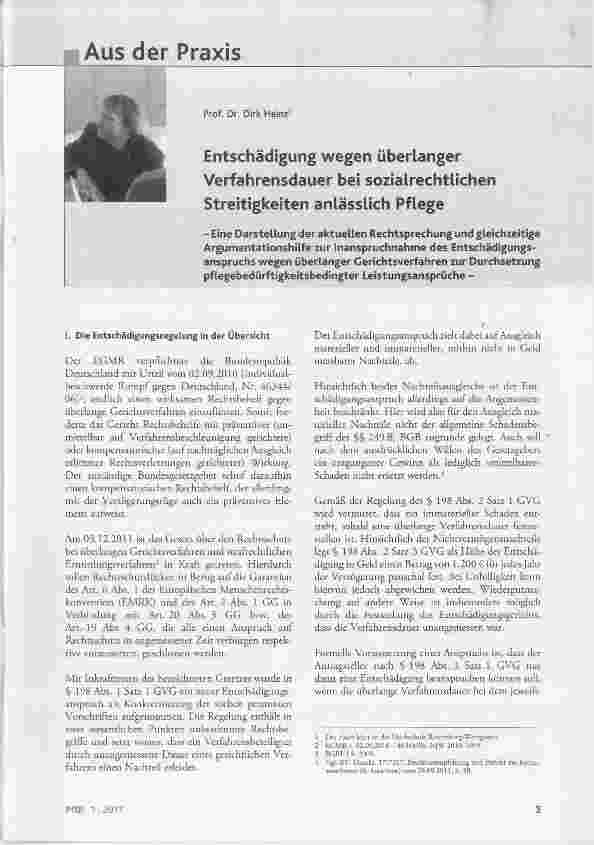 Vorschauseite 1: Entschädigung wegen überlanger Verfahrensdauer bei sozialrechtlichen Streitigkeiten anlässlich Pflege