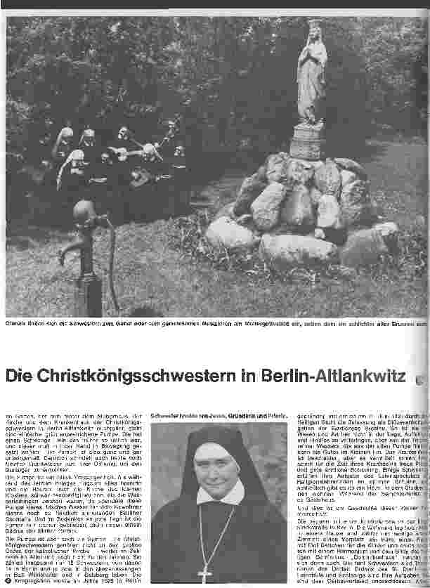 Vorschauseite 1: Die Christkönigschwestern in Berlin-Altlankwitz