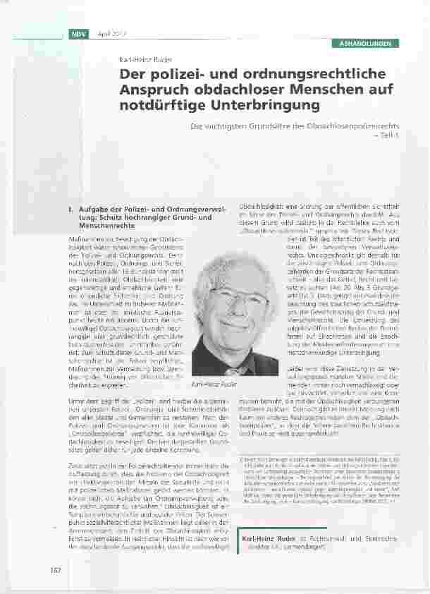 Vorschauseite 1: Der polizeiund ordnungsrechtliche Anspruch obdachloser Menschen auf notdürftige Unterbringung