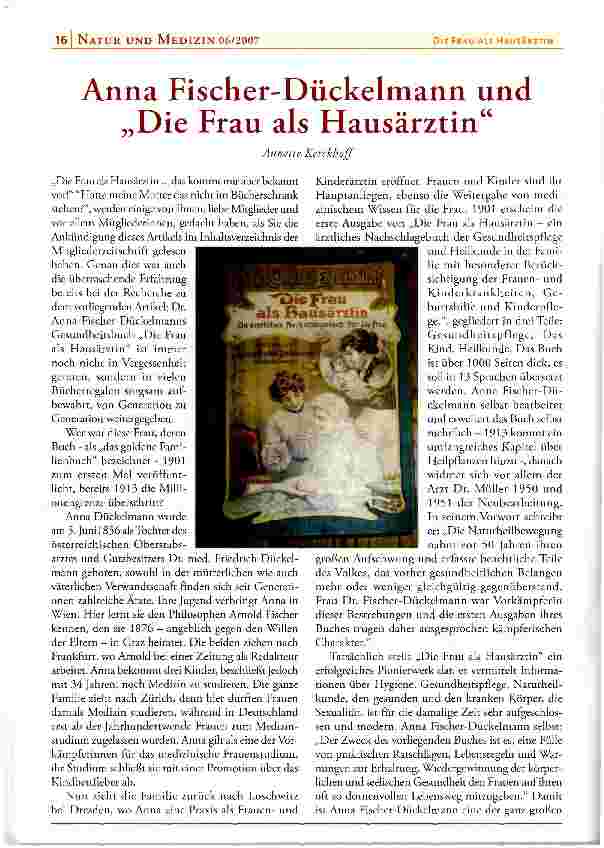 Vorschauseite 1: Anna Fischer-Dückelmann und Die Frau als Hausärztin