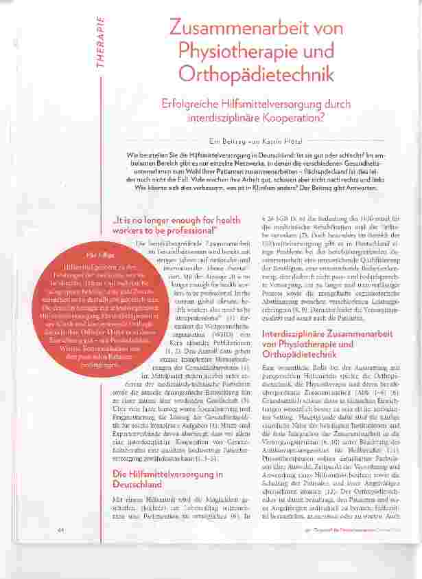 Vorschauseite 1: Zusammenarbeit von Physiotherapie und Orthopädietechnik