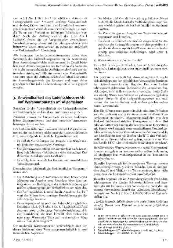 Vorschauseite 2: Warenautomaten in Apotheken unter ladenschlussrechtlichen Gesichtspunkten (Teil i)