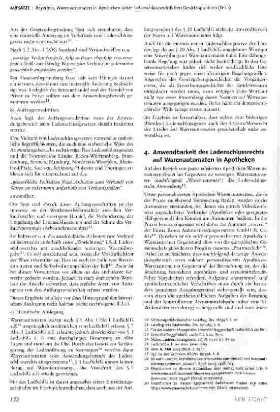 Vorschauseite 3: Warenautomaten in Apotheken unter ladenschlussrechtlichen Gesichtspunkten (Teil i)